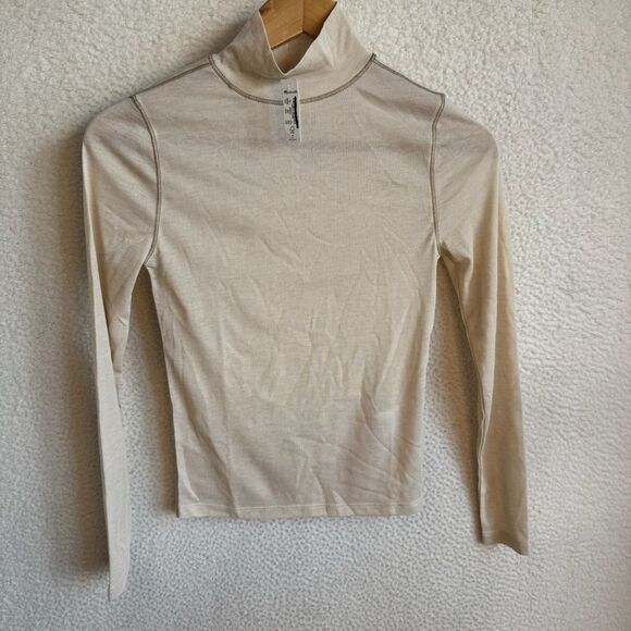 Madewell Semi-Sheer Mockneck Tee Womens XS Heather Oatmeal‎ - Picture 2 of 6